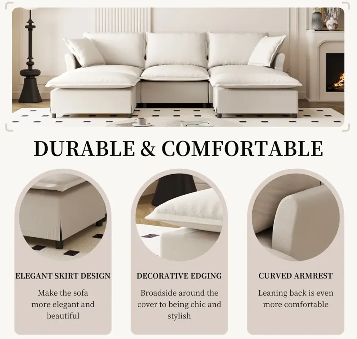 Sectional Sofa With Ottoman Cloud Couch Set With Throw Pillows, Free Combination
