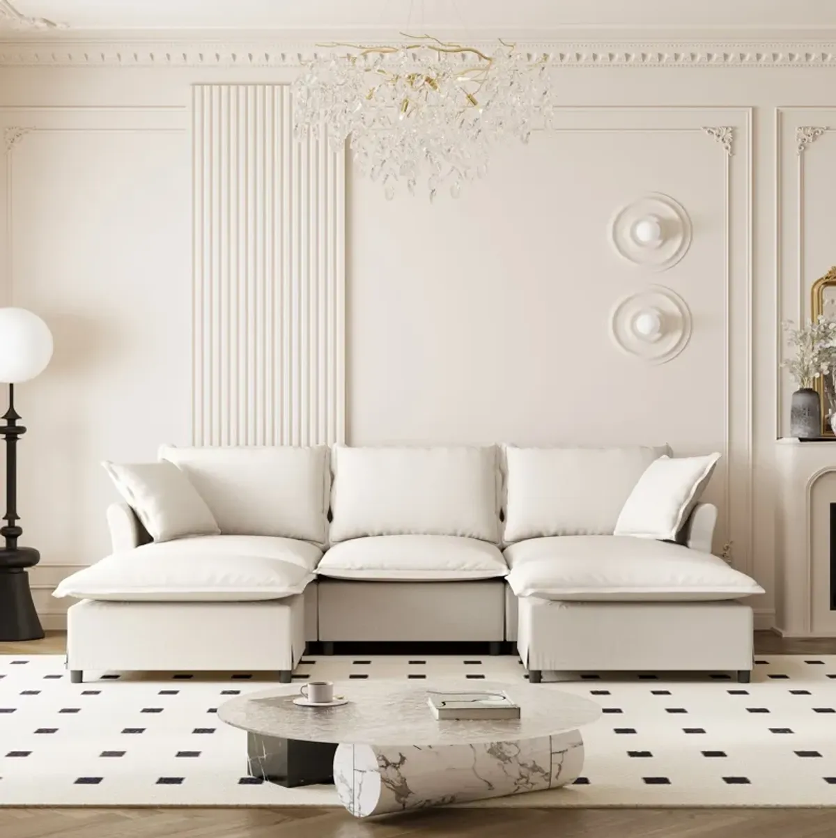 Sectional Sofa With Ottoman Cloud Couch Set With Throw Pillows, Free Combination