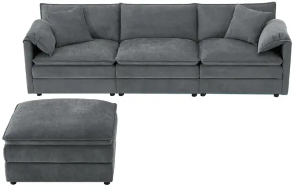Modular Sectional With Deep And Wide Seat, Cloud Couch Set With Double Cushions Sofa With Movable Ottoman