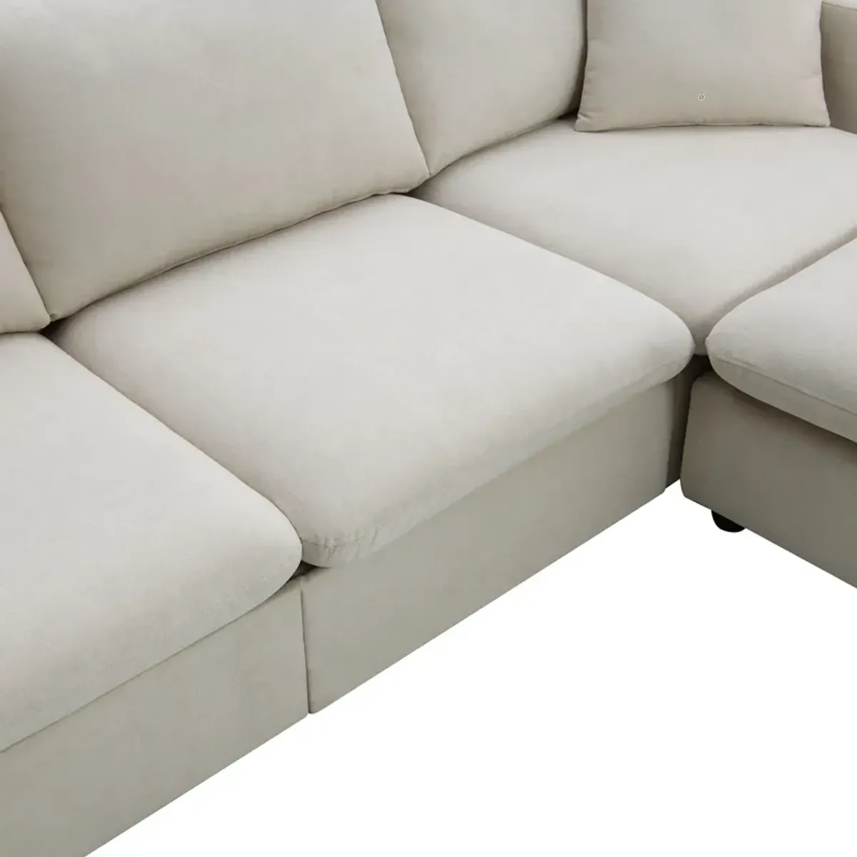 Modern Sectional Sofa With Throw Pillows, Cloud L Shaped Couch Set With Wide 4 Seat Comfy Couch Set With Movable Ottoman
