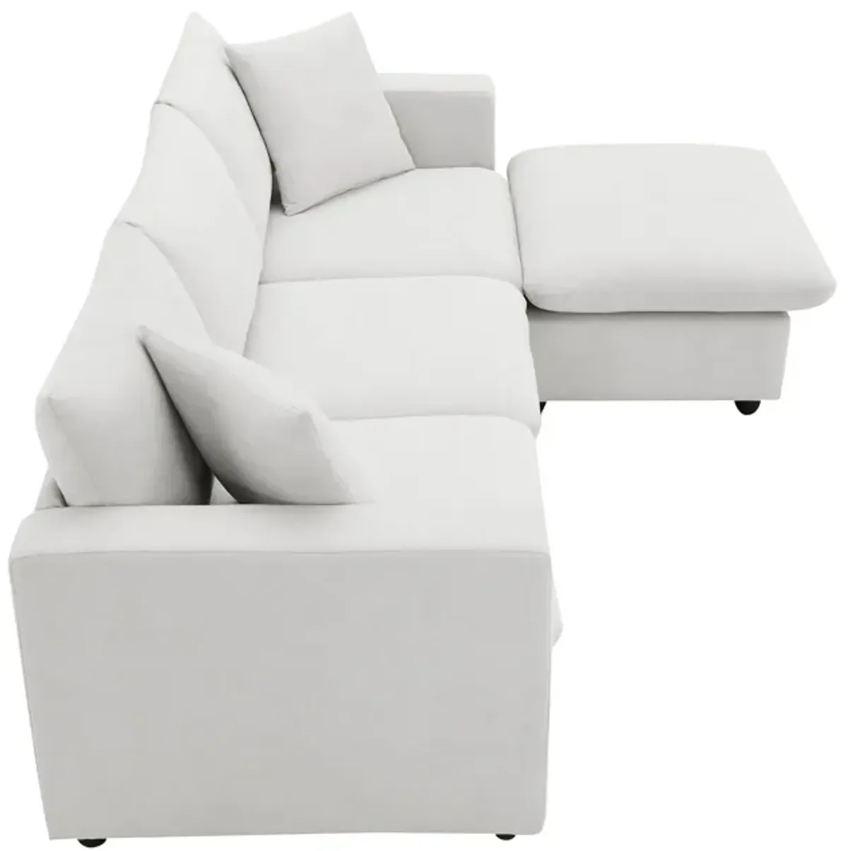 Modern Sectional Sofa With Throw Pillows, Cloud L Shaped Couch Set With Wide 4 Seat Comfy Couch Set With Movable Ottoman