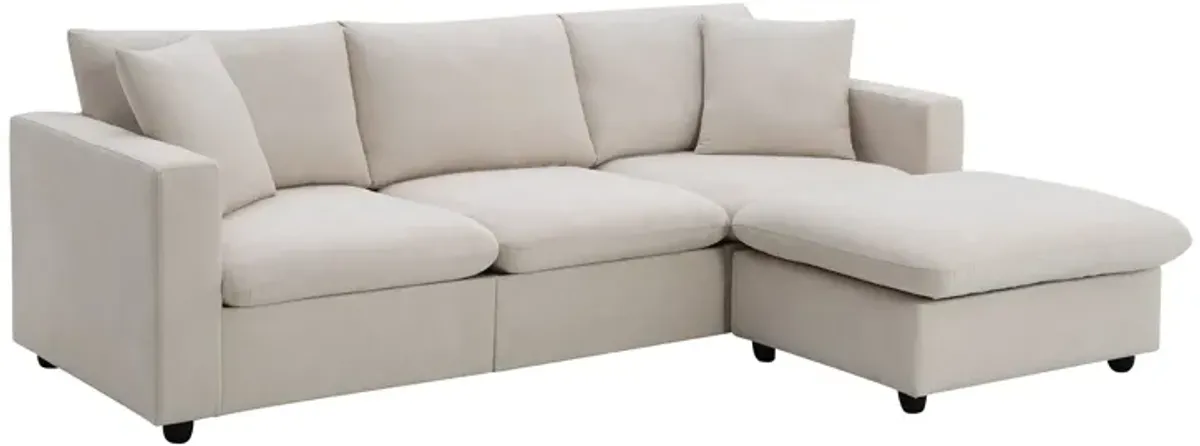 Modern Sectional Sofa With Throw Pillows, Cloud L Shaped Couch Set With Wide 4 Seat Comfy Couch Set With Movable Ottoman