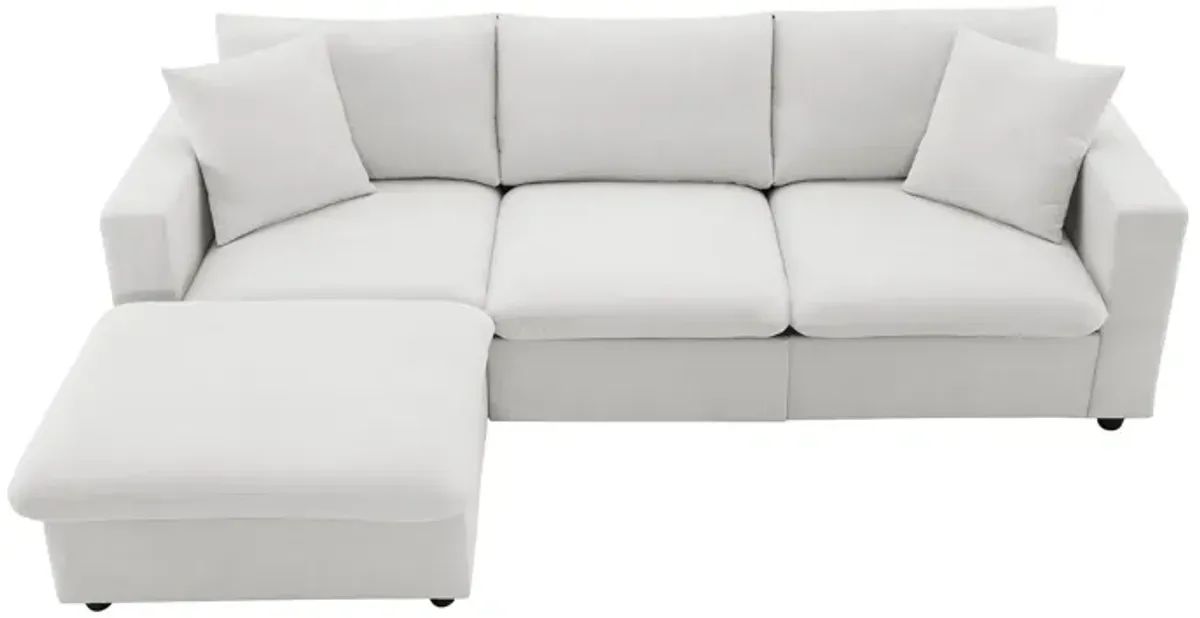 Modern Sectional Sofa With Throw Pillows, Cloud L Shaped Couch Set With Wide 4 Seat Comfy Couch Set With Movable Ottoman