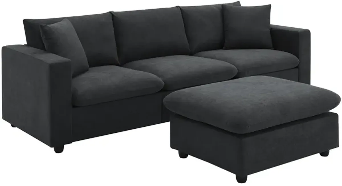 Modern Sectional Sofa With Throw Pillows, Cloud L Shaped Couch Set With Wide 4 Seat Comfy Couch Set With Movable Ottoman