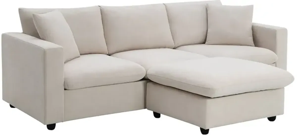 Modern Sectional Sofa With Throw Pillows, Cloud L Shaped Couch Set With Wide 4 Seat Comfy Couch Set With Movable Ottoman