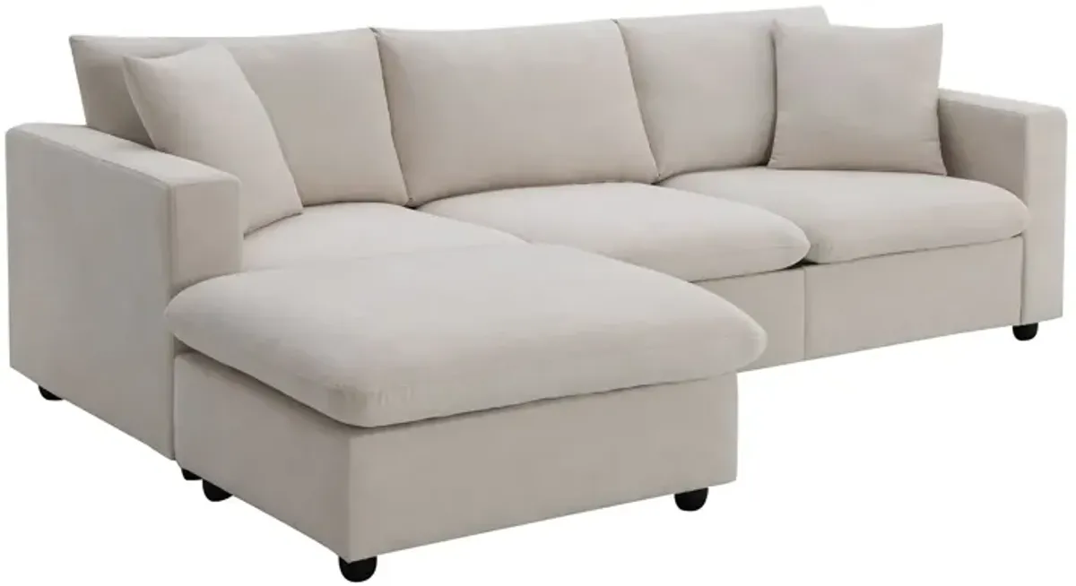 Modern Sectional Sofa With Throw Pillows, Cloud L Shaped Couch Set With Wide 4 Seat Comfy Couch Set With Movable Ottoman