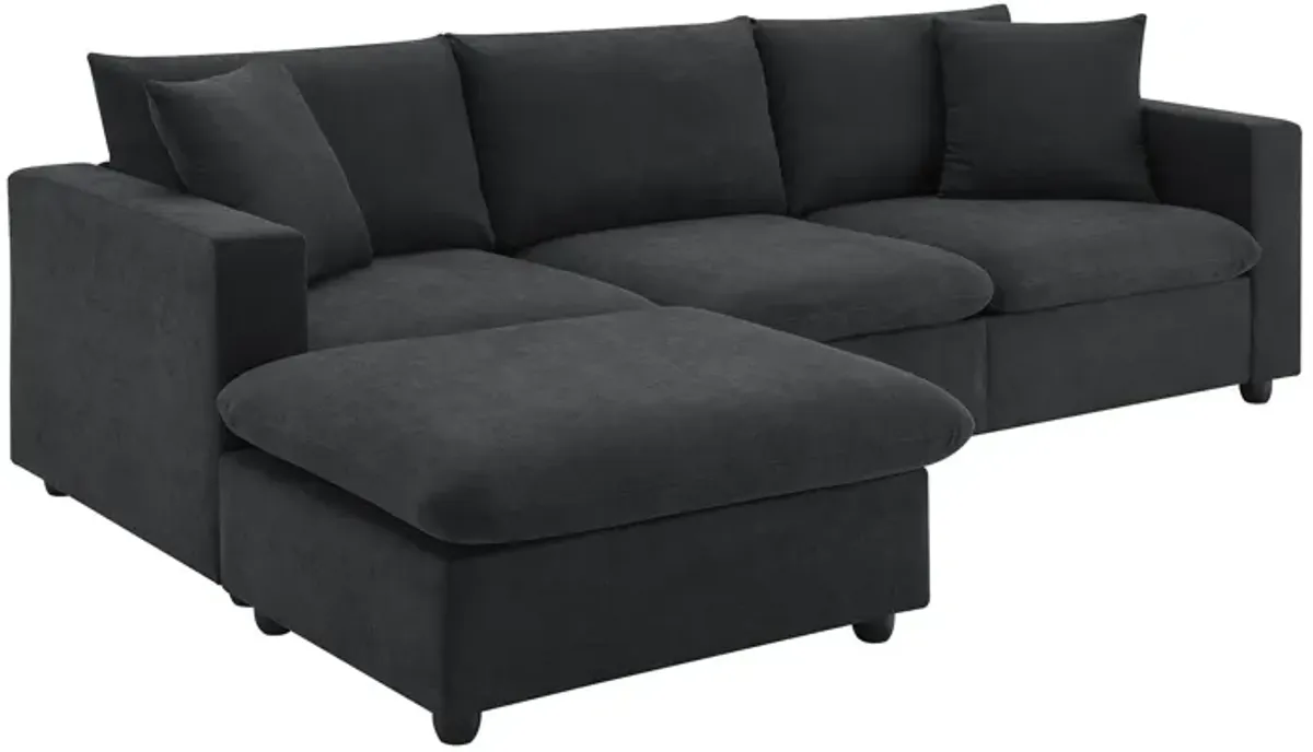 Modern Sectional Sofa With Throw Pillows, Cloud L Shaped Couch Set With Wide 4 Seat Comfy Couch Set With Movable Ottoman