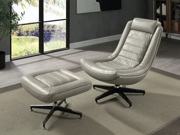 Piran - Twilight Top Grain Leather Accent Chair And Ottoman With Swivel - Gray