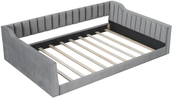 Full Long Size Upholstery Daybed And Side Storage Pocket - Gray