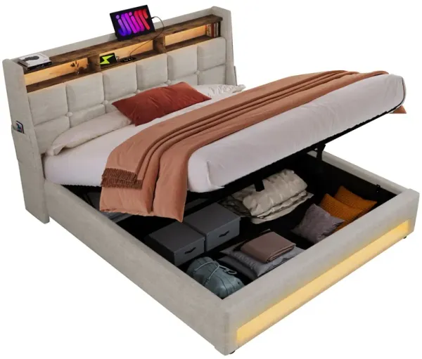 Upholstered Platform Bed With A Hydraulic Storage System, LED And USB Charging (Without Mattress)