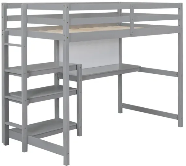 Loft Bed With Shelves, Desk And Writing Board