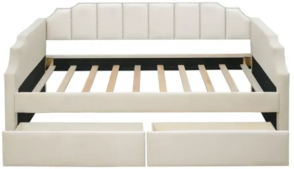 Upholstered Daybed With Drawers, Slat Support