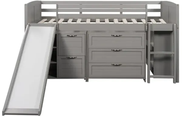 Loft Low Bed With Cabinets, Shelves And Slide