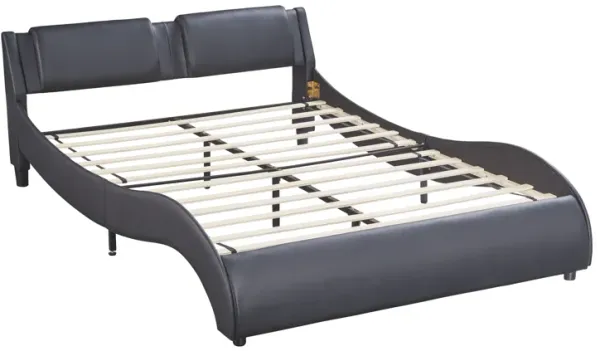 Upholstered Platform Bed With LED Light, Frame Slatted