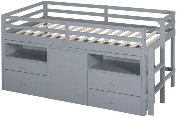 Loft Bed With 4 Drawers, Underneath Cabinet And Shelves