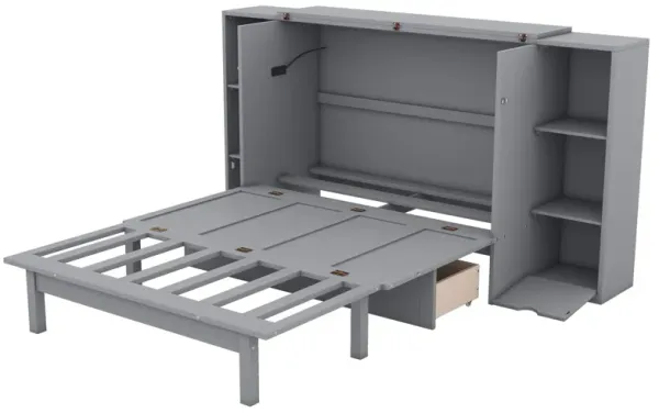 Murphy Bed With Shelves, Drawers And USB Ports