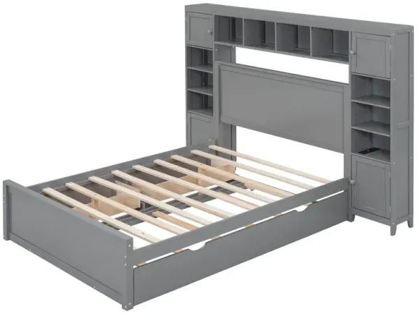 Bed With All In One Cabinet, Shelf And Sockets, Trundle