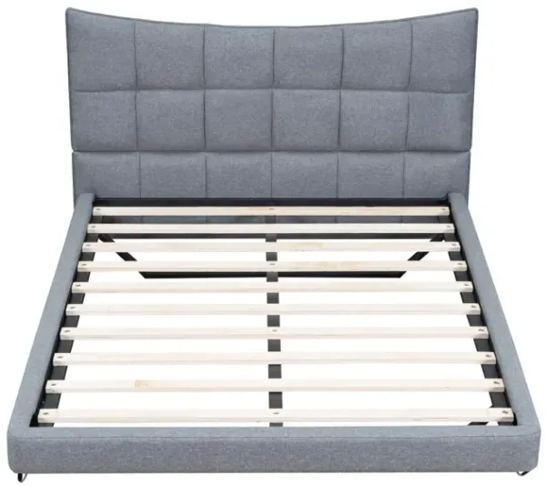 Full Size Upholstered Platform Bed With LED Lights, USB Ports And Outlets - Gray