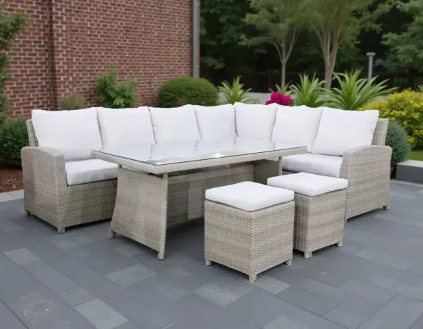 6 Piece Outdoor Wicker Sectional Dining Set with Cushions