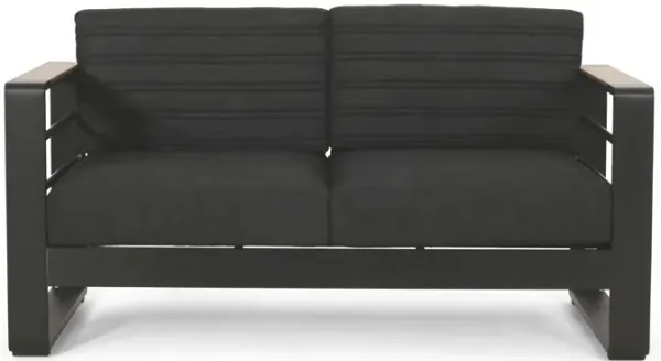 Loveseat With Slat Paneling And Aluminum Frame - Black