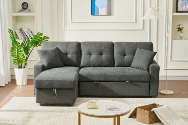 Reversible Sofa Couch Sleeper With Pull Out Bed And USB Port