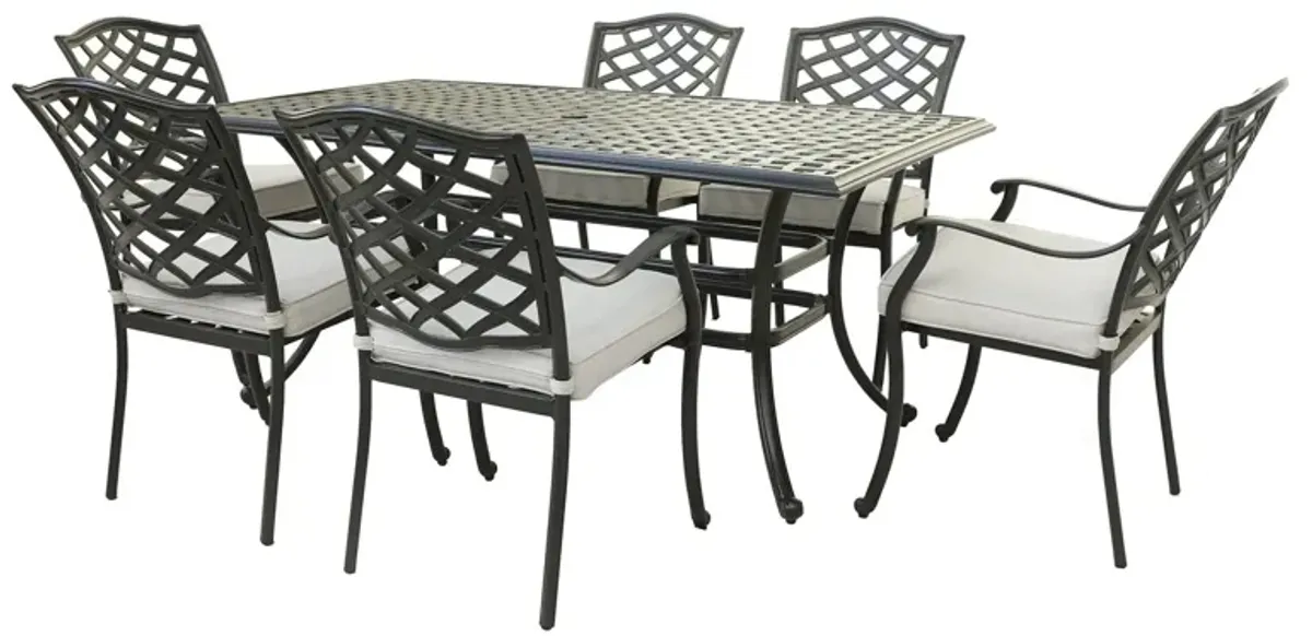 7 Piece Rectangular Dining Set With 6 Arm Chairs - Cast Silver