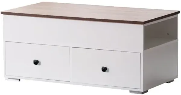 Luna - Coffee Table With Walnut Finish Lift Top, 2 Drawers, And 2 Shelves - White And Brown