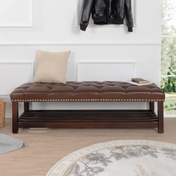 Bedroom End Of Bed Bench Tufted Upholstered End Of Bed Bench End Of Bed Entrance Shoe Bench With Nailhead Trim And Shelf Bedroom Upholstered Leather Bench Living Room Shoe Rack Footstool