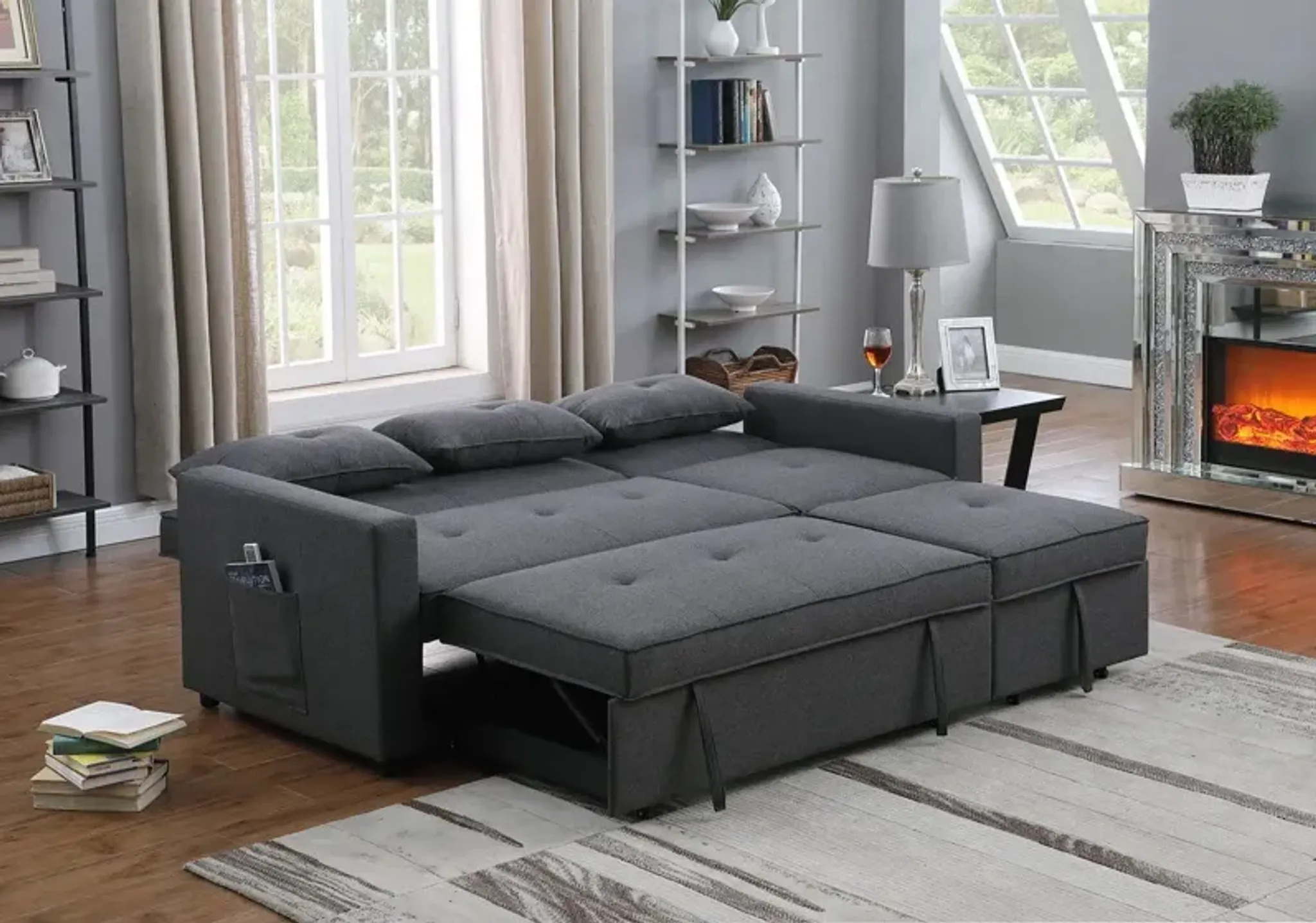 Zoey Linen Convertible Sleeper Sofa With Side Pocket Bel Furniture ...