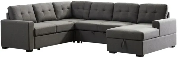 Selene - Linen Fabric Sleeper Sectional Sofa With Storage Chaise