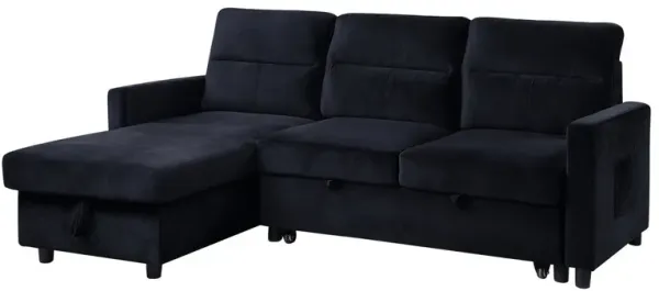 Ivy - Velvet Reversible Sleeper Sectional Sofa With Storage Chaise And Side Pocket