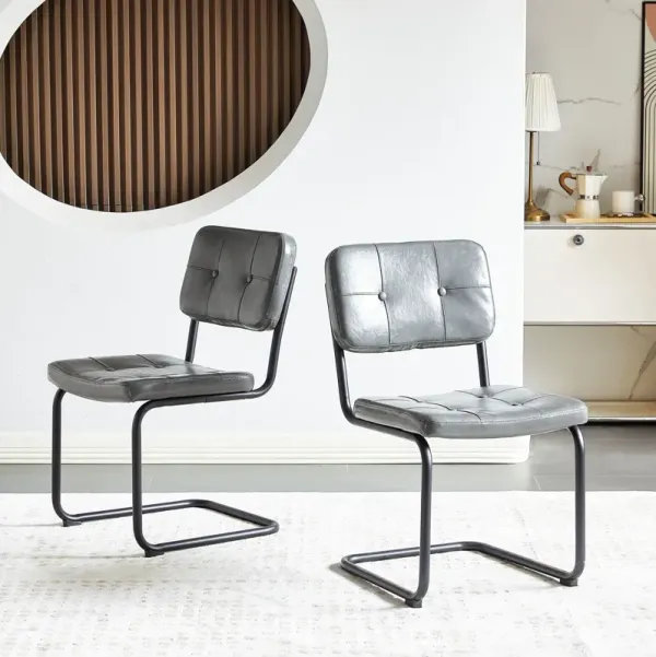 Modern Simple Style Dining Chair PU Leather Metal Pipe Dining Room Furniture Chair (Set of 2)