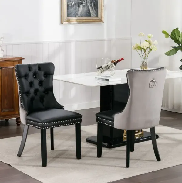 Nikki - Modern, High-End Tufted Solid Wood Contemporary PU And Velvet Upholstered Dining Chair With Wood Legs Nailhead Trim (Set of 2)