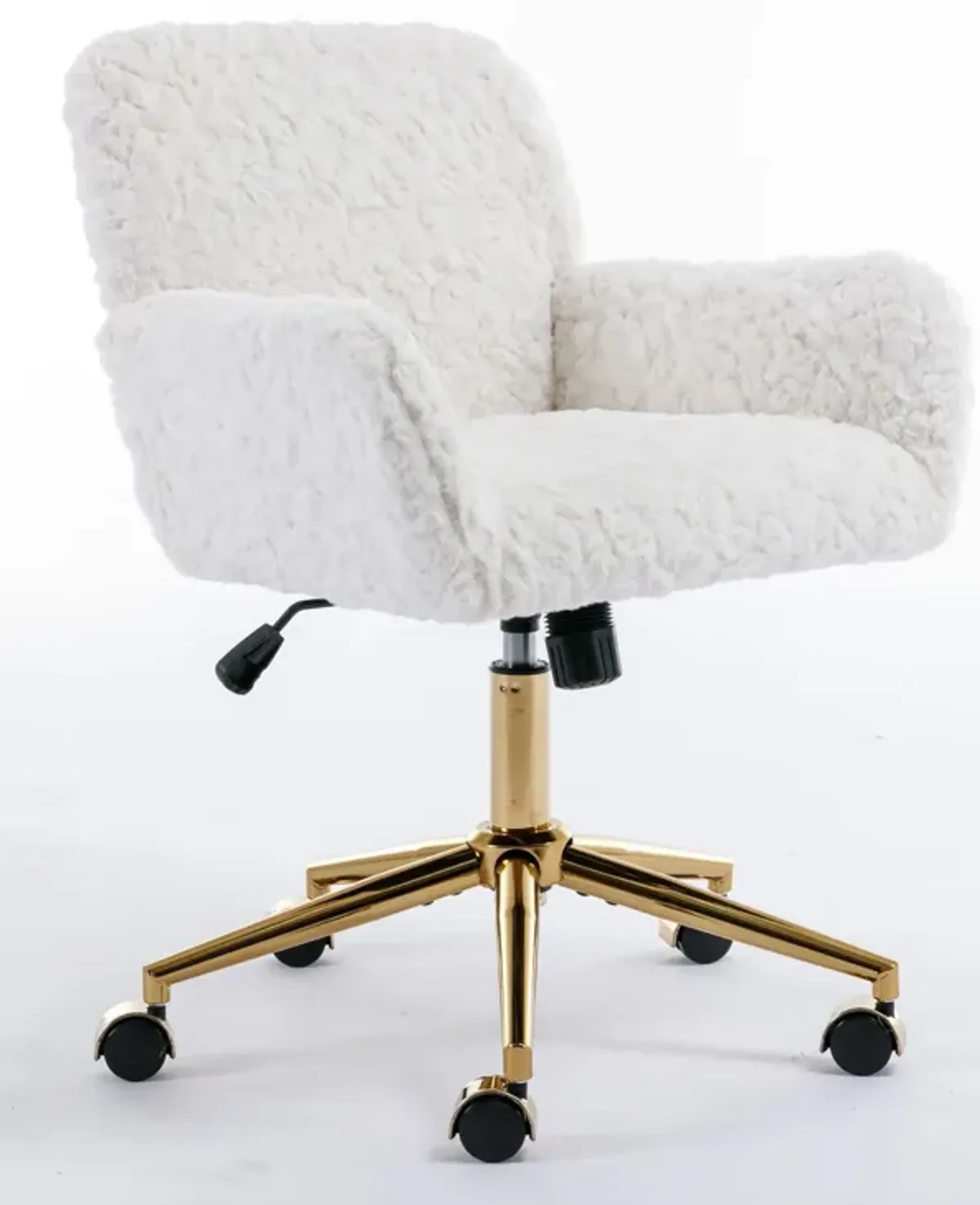 Office Chair, Artificial Rabbit Hair Home Office Chair With Golden Metal Base, Adjustable Desk Chair Swivel Office Chair, Vanity Chair