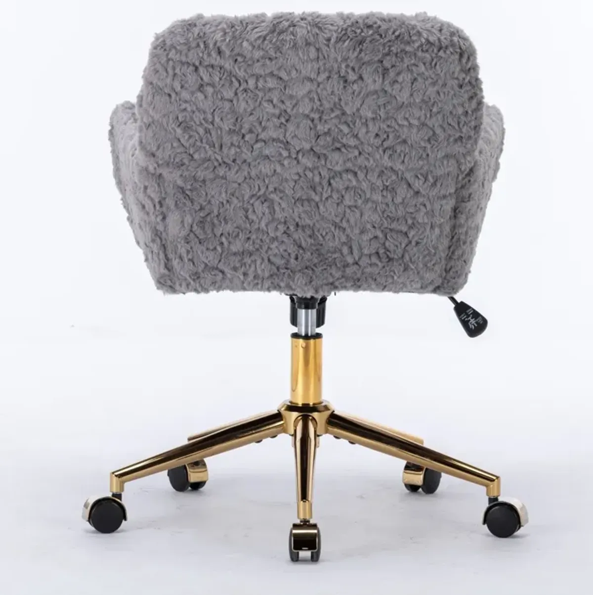 Office Chair, Artificial Rabbit Hair Home Office Chair With Golden Metal Base, Adjustable Desk Chair Swivel Office Chair, Vanity Chair