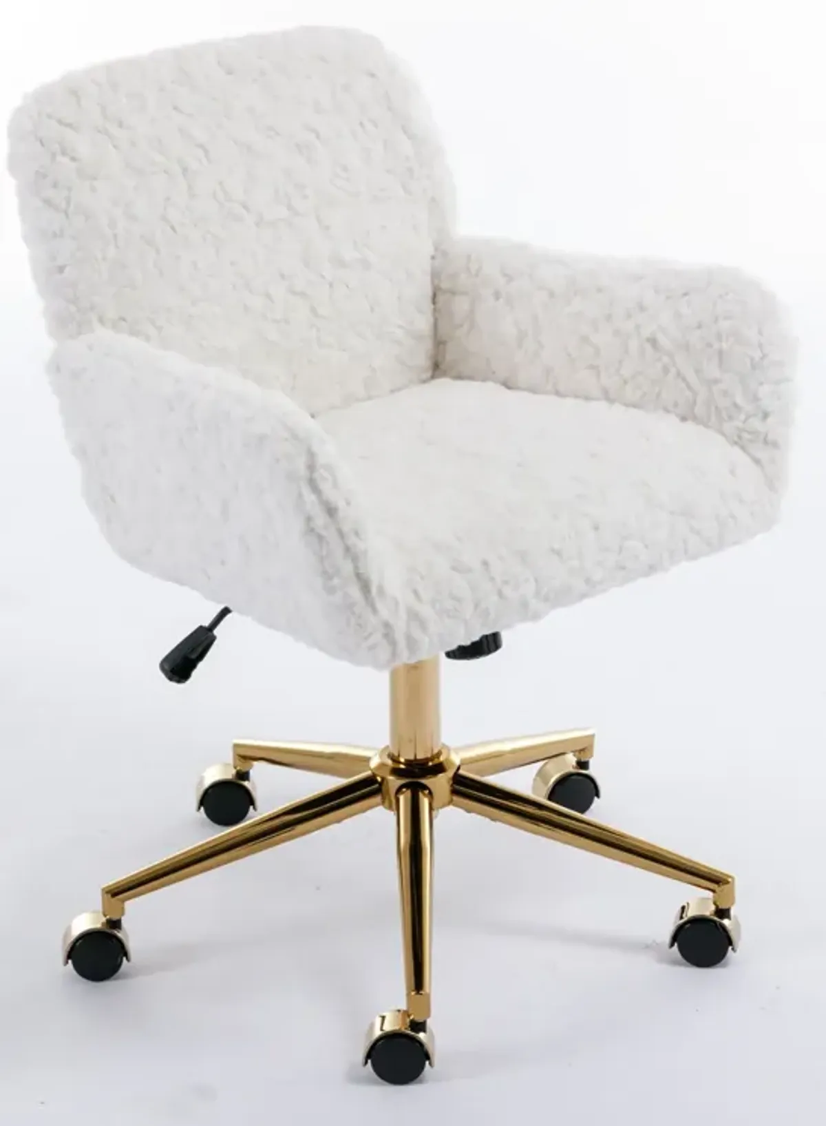 Office Chair, Artificial Rabbit Hair Home Office Chair With Golden Metal Base, Adjustable Desk Chair Swivel Office Chair, Vanity Chair