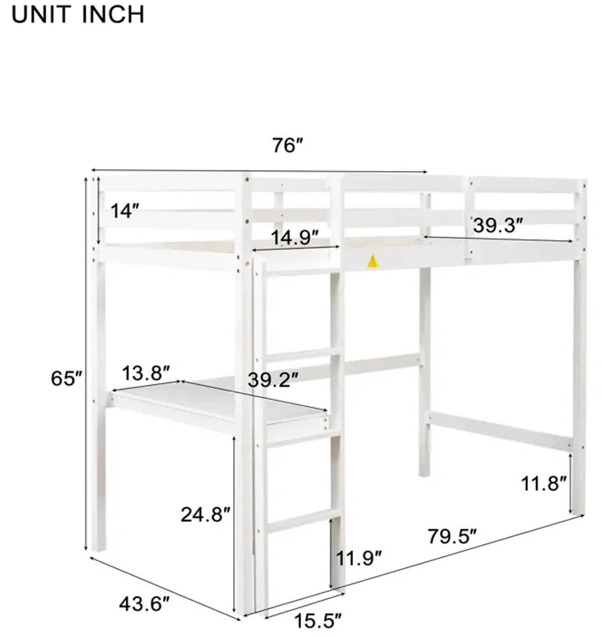 Twin Loft Bed With Built-In Desk - White