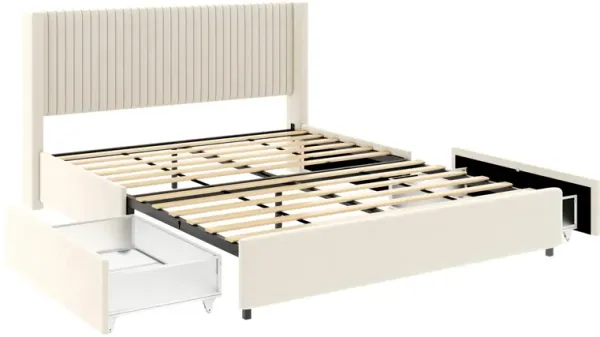 Anna - Upholstered Wingback Platform Bed With 4 Drawers Storage