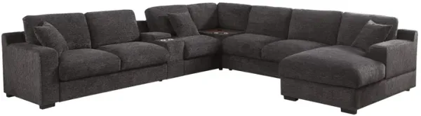 Celine - Chenille Fabric Corner Sectional Sofa With Right Facing Chaise, Cupholders, And Charging Ports - Gray