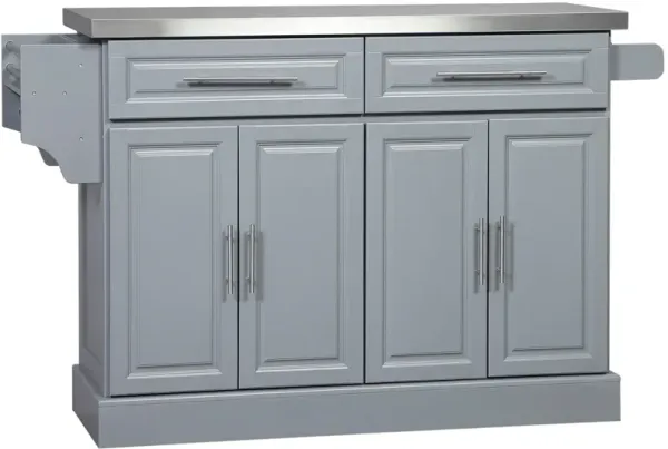 Homcom - Rolling Kitchen Island With Storage, Portable Kitchen Cart With Stainless Steel Top, 2 Drawers, Spice, Knife And Towel Rack And Cabinets