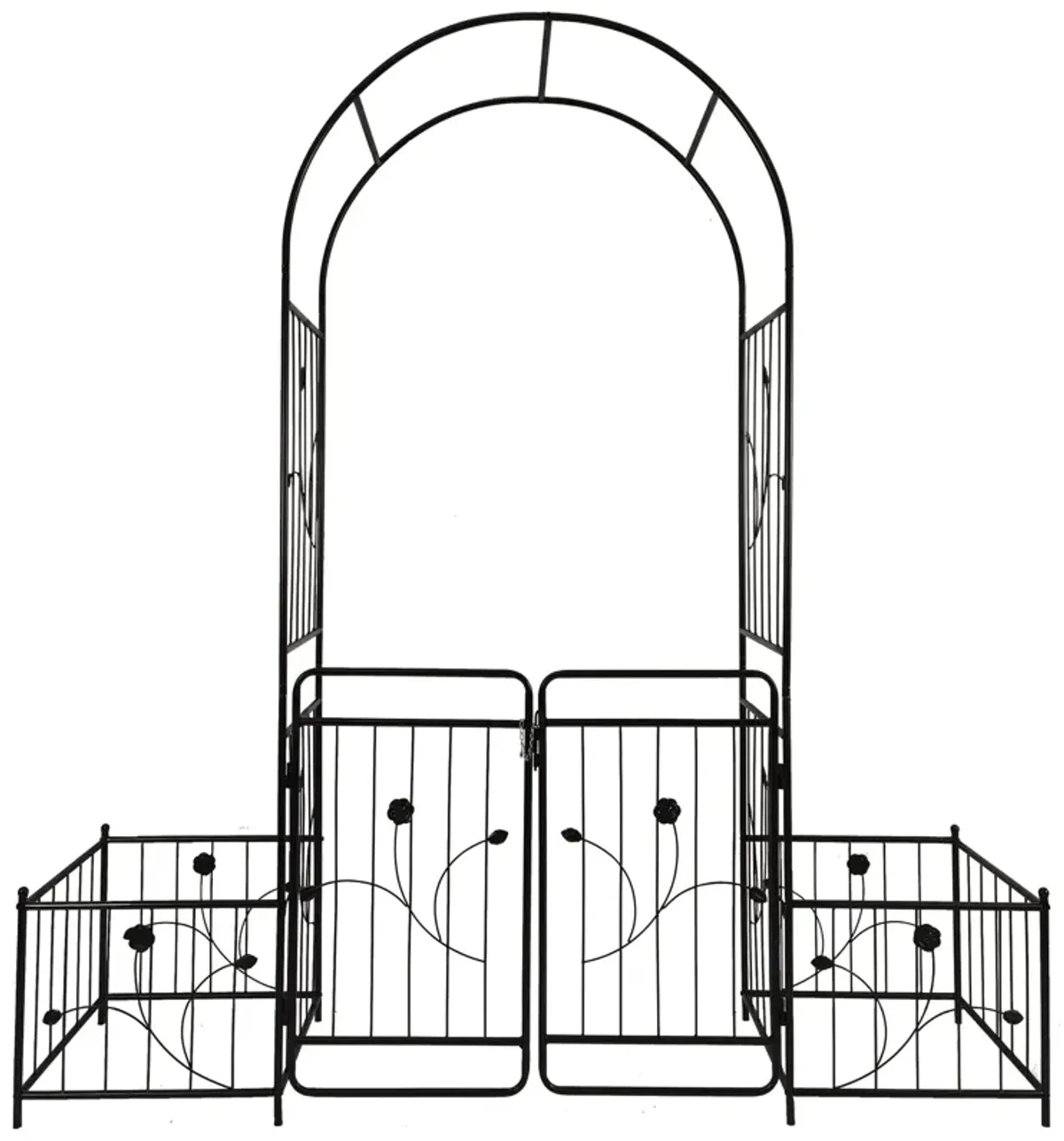 Metal Garden Arch With Gate Wide High Climbing Plants Support Rose Arch Outdoor - Black