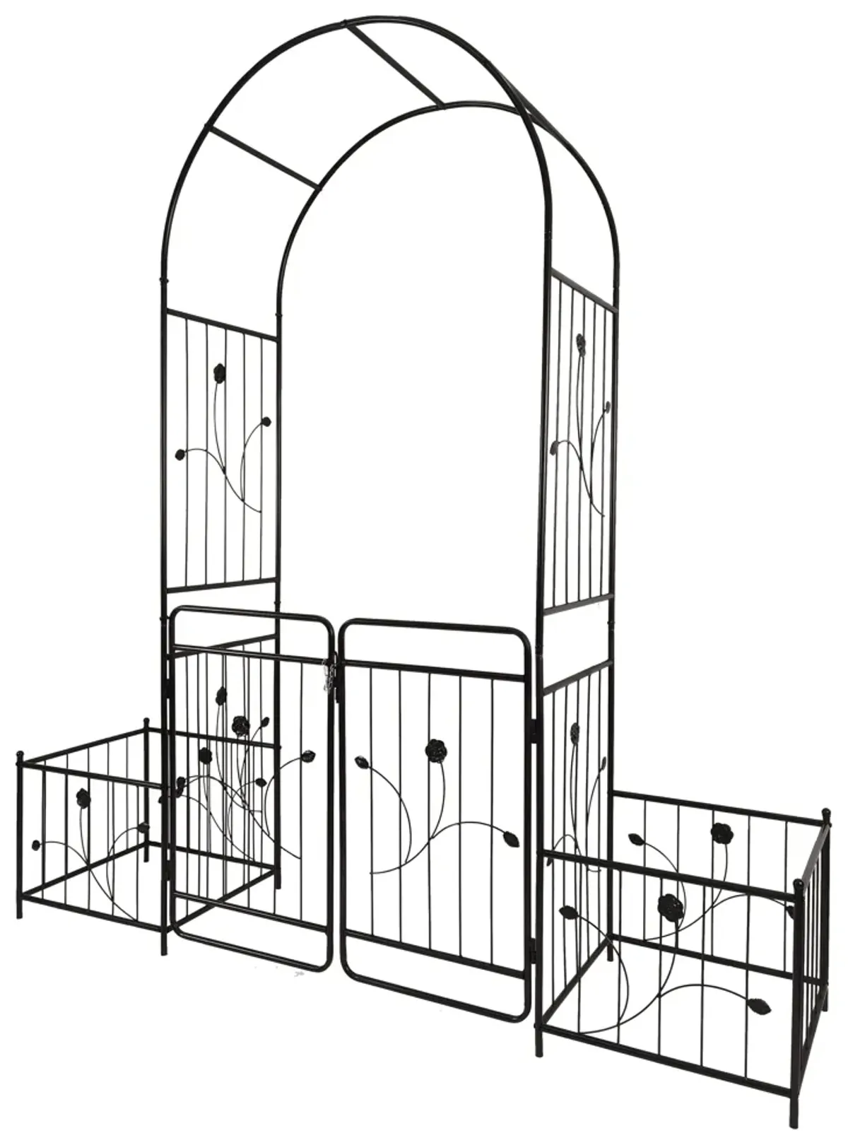 Metal Garden Arch With Gate Wide High Climbing Plants Support Rose Arch Outdoor - Black