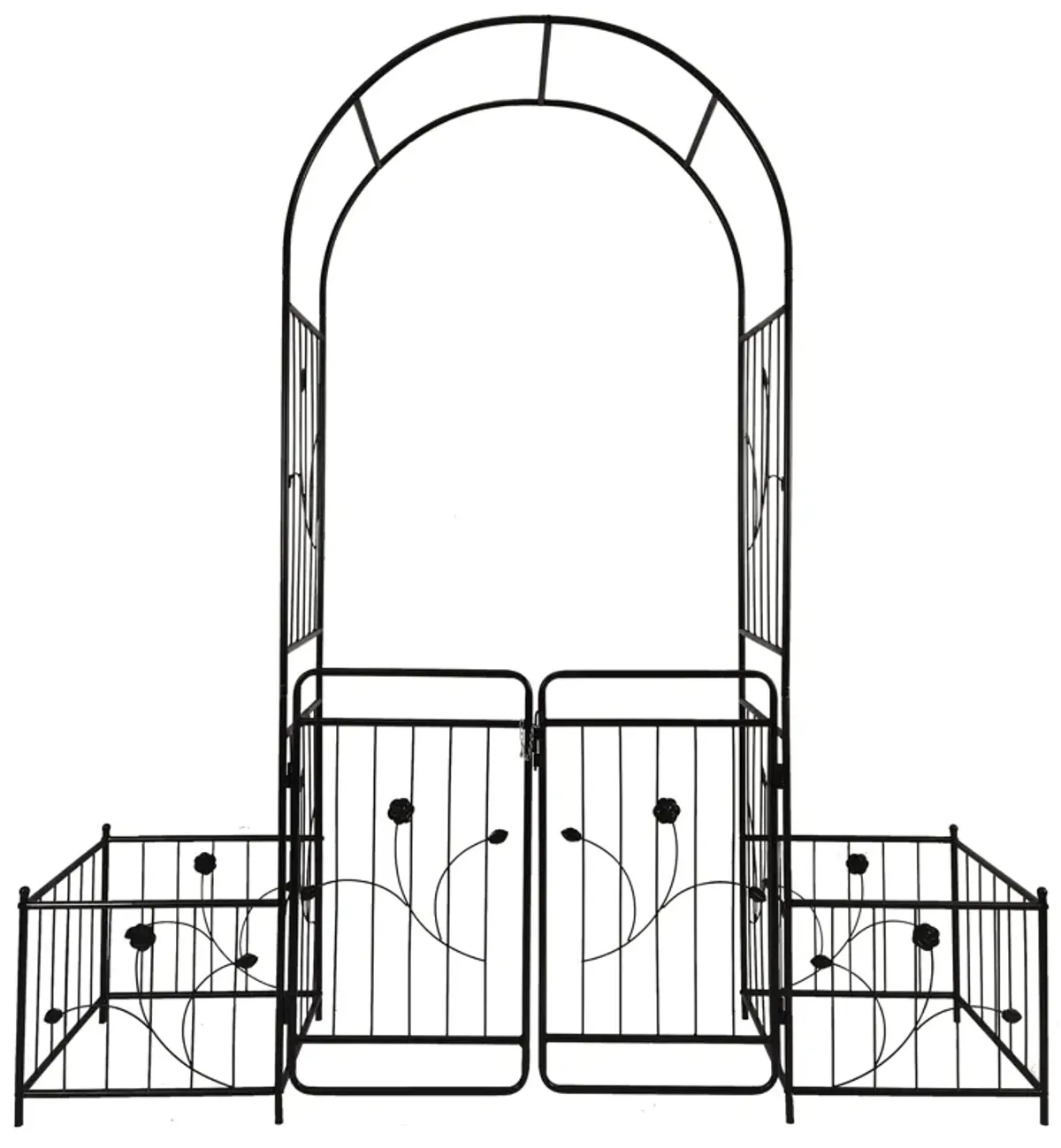 Metal Garden Arch With Gate Wide High Climbing Plants Support Rose Arch Outdoor - Black
