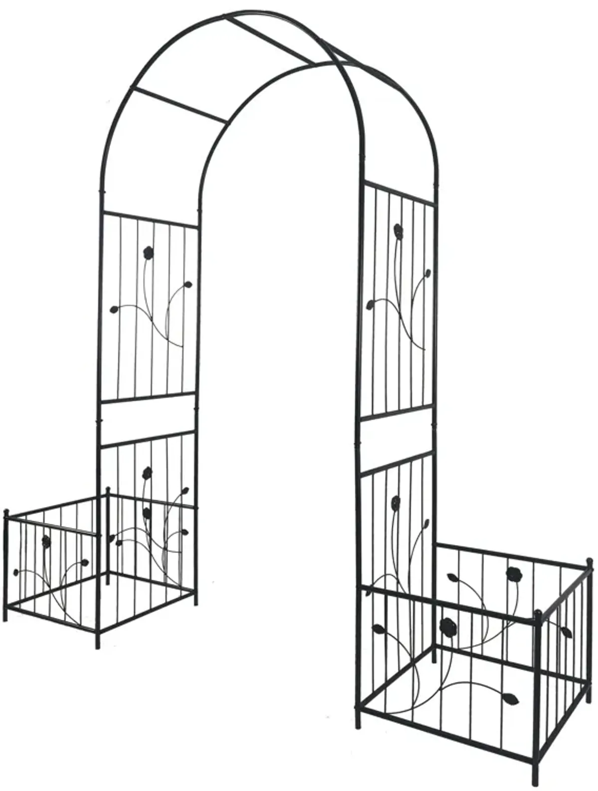 Metal Garden Arch With Two Plant Stands Wide High Climbing Plants Support Rose Arch Outdoor - Black