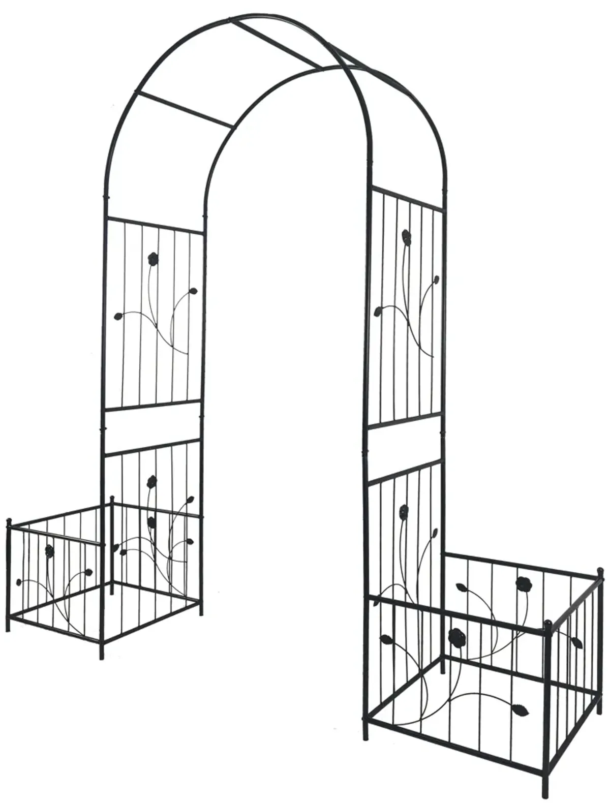 Metal Garden Arch With Two Plant Stands Wide High Climbing Plants Support Rose Arch Outdoor - Black