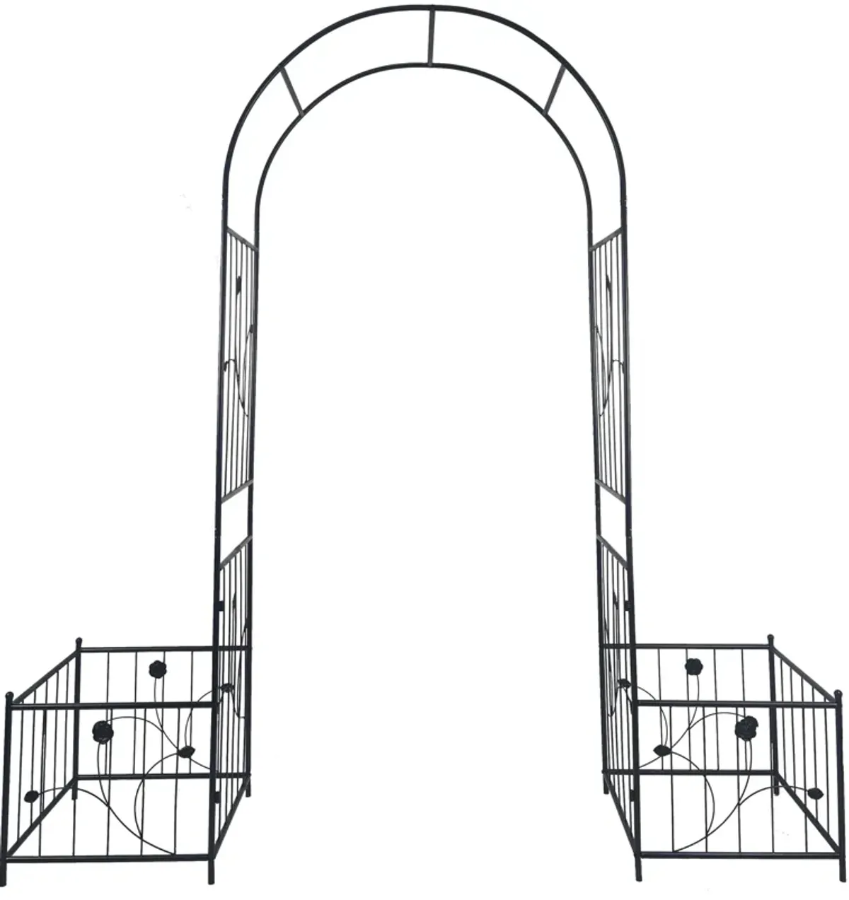 Metal Garden Arch With Two Plant Stands Wide High Climbing Plants Support Rose Arch Outdoor - Black