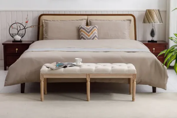 Upholstered Tufted Bench Ottoman, Dining Bench Bedroom Bench Footrest Stool Accent Bench For Entryway Dining Room Living Room - Beige