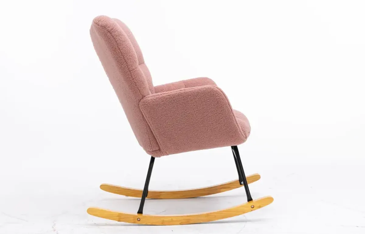 Mid Century Modern Teddy Fabric Tufted Upholstered Rocking Chair Padded Seat For Living Room Bedroom