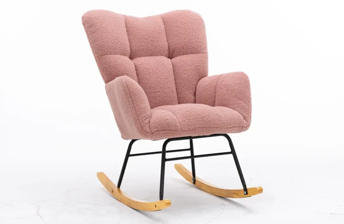 Mid Century Modern Teddy Fabric Tufted Upholstered Rocking Chair Padded Seat For Living Room Bedroom