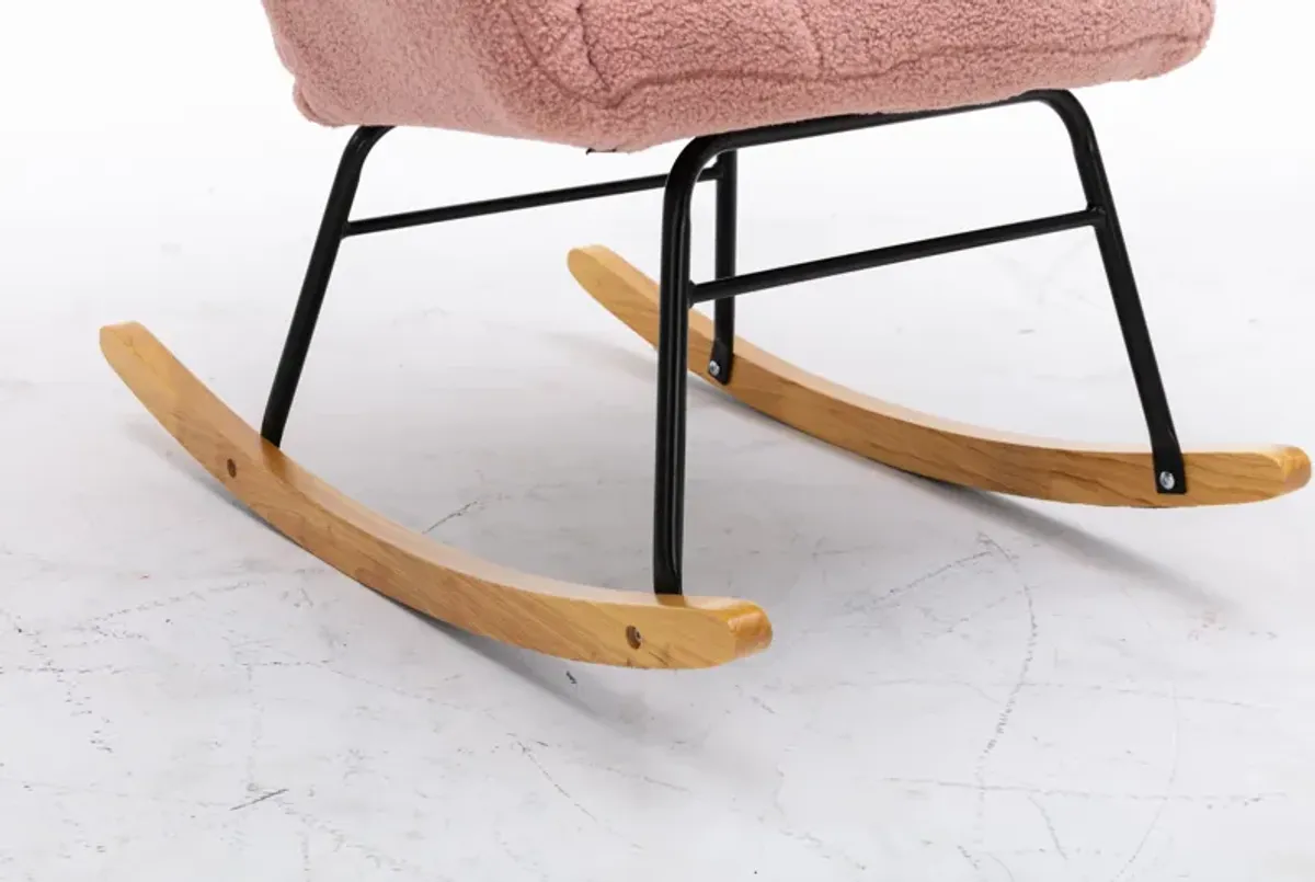 Mid Century Modern Teddy Fabric Tufted Upholstered Rocking Chair Padded Seat For Living Room Bedroom